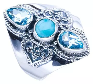 StarGems® Natural Larimar Blue Topaz Handmade 925 Sterling Silver Ring 12 F0892