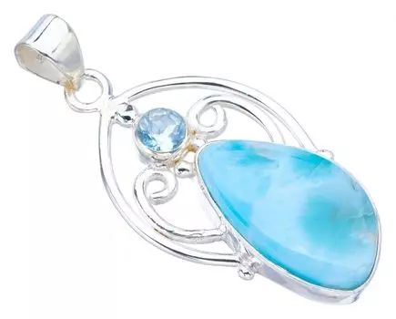 StarGems® Natural Larimar Blue TopazHandmade 925 Sterling Silver Pendant 1.75 F3526