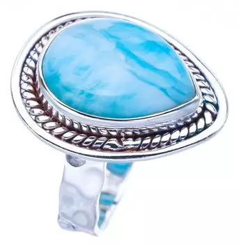StarGems® Natural Larimar Hammered Handmade 925 Sterling Silver Ring 7.75 F1402
