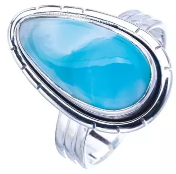 StarGems® Natural Larimar Handmade 925 Sterling Silver Ring 8 F0859