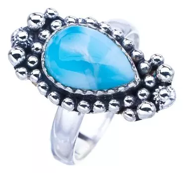 StarGems® Natural Larimar Handmade 925 Sterling Silver Ring 7 F1427