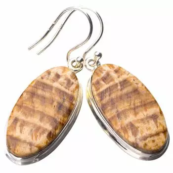 StarGems® Natural Lomen Crisoface Handmade 925 Sterling Silver Earrings 1.5 E1044