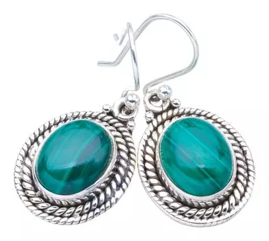 STARGEMS ® Серьги ручной работы из стерлингового серебра 925 пробы с натуральным малахитом 1,25 дюйма F5631