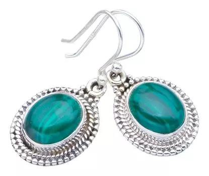 STARGEMS ® Серьги ручной работы из стерлингового серебра 925 пробы с натуральным малахитом 1,25 дюйма F5634