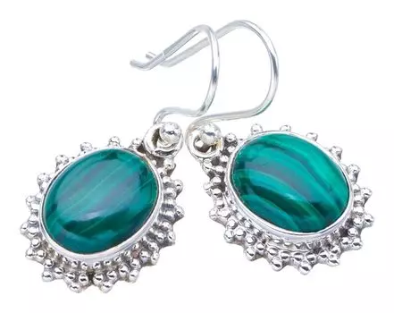 StarGems® Natural Malachite Handmade 925 Sterling Silver Earrings 1.25 F5630