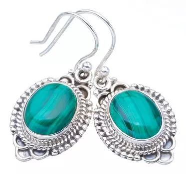 StarGems® Natural Malachite Handmade 925 Sterling Silver Earrings 1.5 F5645