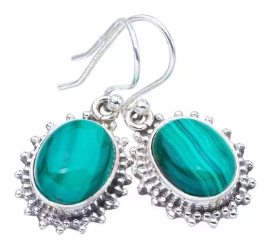 StarGems® Natural Malachite Handmade 925 Sterling Silver Earrings 1.25 F5643