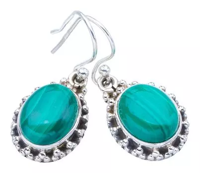 StarGems® Natural Malachite Handmade 925 Sterling Silver Earrings 1.25 F5642