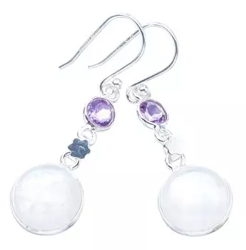 StarGems® Natural Moonstone Amethyst Handmade 925 Sterling Silver Earrings 1.75 F5990