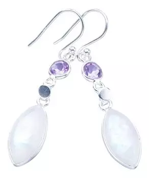 StarGems® Natural Moonstone Amethyst Handmade 925 Sterling Silver Earrings 1.75 F5980