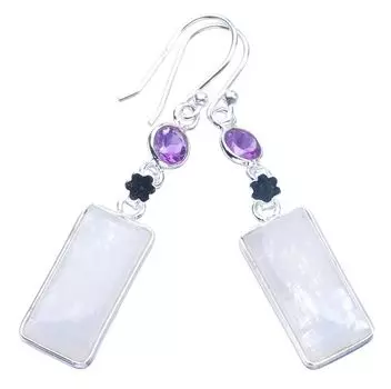 StarGems® Natural Moonstone Amethyst StarHandmade 925 Sterling Silver Earrings 2 F5955