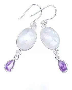 StarGems® Natural Moonstone AmethystHandmade 925 Sterling Silver Earrings 1.75 F5974