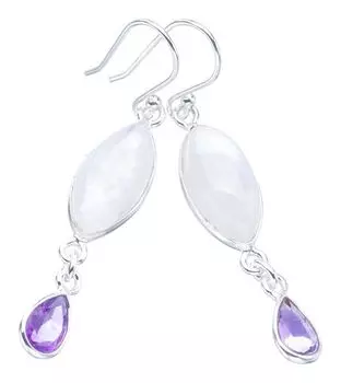 StarGems® Natural Moonstone AmethystHandmade 925 Sterling Silver Earrings 2 F5986