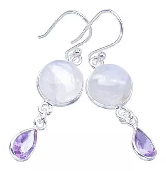 StarGems® Natural Moonstone AmethystHandmade 925 Sterling Silver Earrings 1.5 F5967