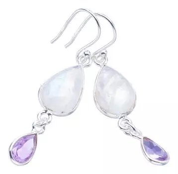 StarGems® Natural Moonstone AmethystHandmade 925 Sterling Silver Earrings 1.75 F5945