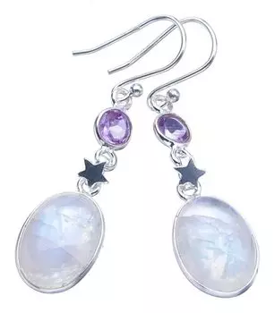 STARGEMS ® Серьги из стерлингового серебра 925 пробы с натуральным лунным камнем и аметистом, 1,75 дюйма F5903
