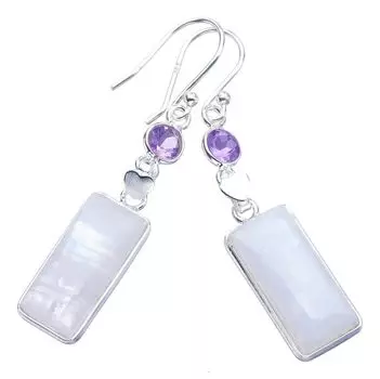 STARGEMS ® Серьги из серебра 925 пробы с натуральным лунным камнем и аметистом, 2 дюйма, ручной работы F5950