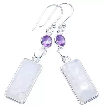 STARGEMS ® Серьги из серебра 925 пробы с натуральным лунным камнем и аметистом, ручная работа, 2 дюйма F5953