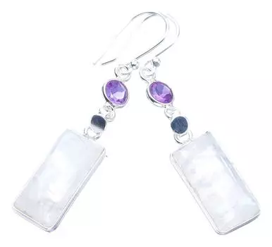 StarGems® Natural Moonstone AmethystHandmade 925 Sterling Silver Earrings 2 F5949