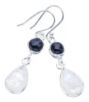 StarGems® Natural Moonstone Black OnyxHandmade 925 Sterling Silver Earrings 1.75 F5918