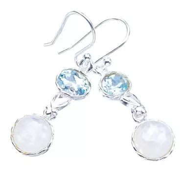 STARGEMS ® Серьги ручной работы из стерлингового серебра 925 пробы с натуральным лунным камнем и голубым топазом 1,5 дюйма F5964