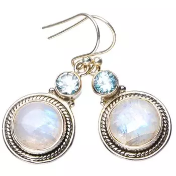 STARGEMS ® Серьги ручной работы из стерлингового серебра 925 пробы с натуральным лунным камнем и голубым топазом 1,5 дюйма E5599