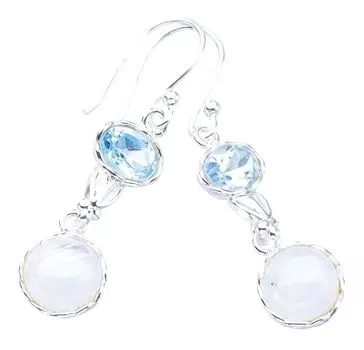 STARGEMS ® Серьги из стерлингового серебра 925 пробы с натуральным лунным камнем и голубым топазом в форме сердца, 1,5 дюйма F5994