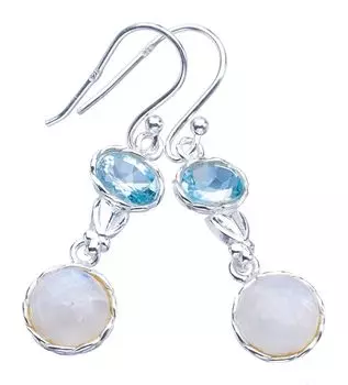 STARGEMS ® Серьги из стерлингового серебра 925 пробы с натуральным лунным камнем и голубым топазом в форме сердца, 1,5 дюйма F5958