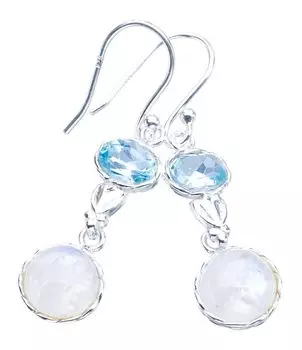 STARGEMS ® Серьги из серебра 925 пробы с натуральным лунным камнем и голубым топазом ручной работы 1,5 дюйма F5963