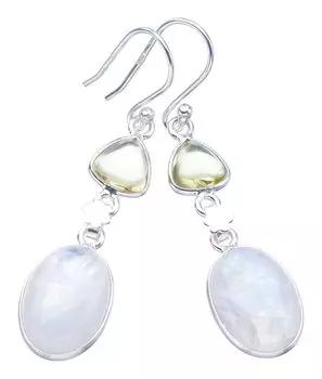 StarGems® Natural Moonstone Citrine FlowerHandmade 925 Sterling Silver Earrings 1.75 F5977