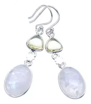 StarGems® Natural Moonstone Citrine FlowerHandmade 925 Sterling Silver Earrings 1.75 F5904