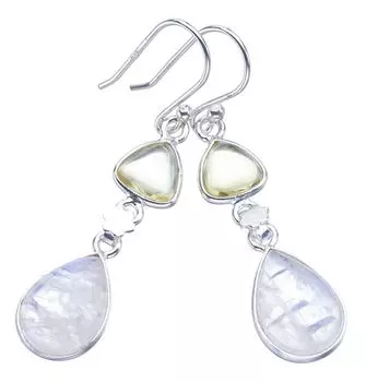 StarGems® Natural Moonstone Citrine Handmade 925 Sterling Silver Earrings 1.75 F5937