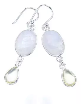 STARGEMS ® Серьги ручной работы из стерлингового серебра 925 пробы с натуральным лунным камнем и цитрином 1,75 дюйма F5978