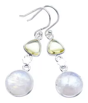 STARGEMS ® Серьги из стерлингового серебра 925 пробы с натуральным лунным камнем и цитрином, 1,75 дюйма F5961