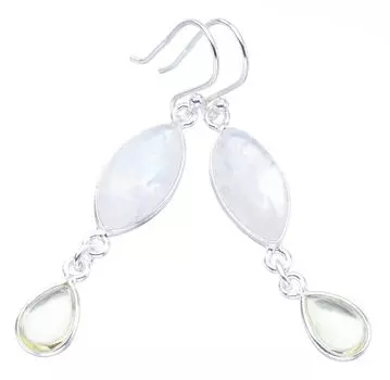 StarGems® Natural Moonstone CitrineHandmade 925 Sterling Silver Earrings 2 F5984