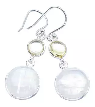 StarGems® Natural Moonstone CitrineHandmade 925 Sterling Silver Earrings 1.5 F5962