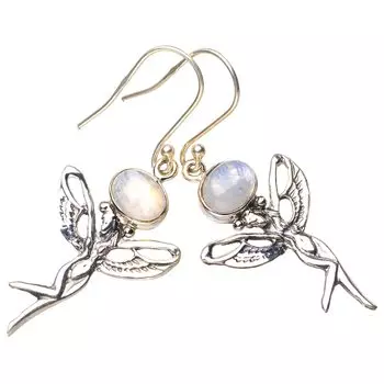 StarGems® Natural Moonstone Fariy Handmade 925 Sterling Silver Earrings 2 E5547