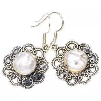 StarGems® Natural Moonstone Flower Handmade 925 Sterling Silver Earrings 1.5 E5617