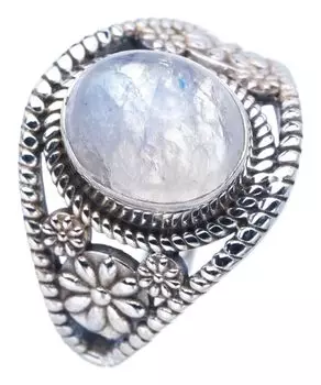 StarGems® Natural Moonstone FlowerHandmade 925 Sterling Silver Ring 8 F0760