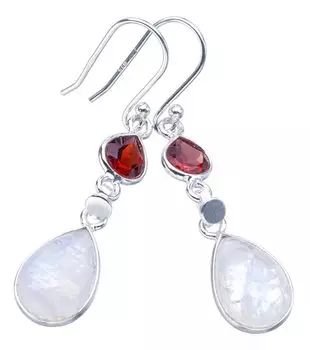 StarGems® Natural Moonstone GarnetHandmade 925 Sterling Silver Earrings 1.75 F5914