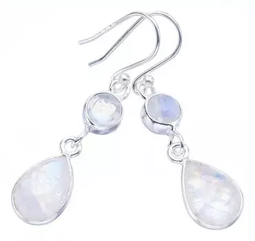 STARGEMS ® Серьги ручной работы из стерлингового серебра 925 пробы с натуральным лунным камнем 1,5 дюйма F5933