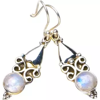 STARGEMS ® Серьги ручной работы из стерлингового серебра 925 пробы с натуральным лунным камнем 1,5 дюйма E5594