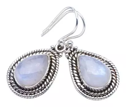 StarGems® Natural Moonstone Handmade 925 Sterling Silver Earrings 1.25 F5929