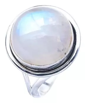 StarGems® Natural Moonstone Handmade 925 Sterling Silver Ring 5 F0788