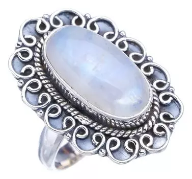 StarGems® Natural Moonstone Handmade 925 Sterling Silver Ring 7 F2743