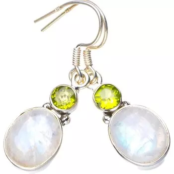 StarGems® Natural Moonstone Peridot Handmade 925 Sterling Silver Earrings 1.5 E5528