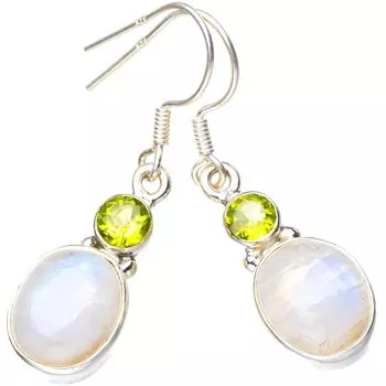 StarGems® Natural Moonstone Peridot Handmade 925 Sterling Silver Earrings 1.5 E5529
