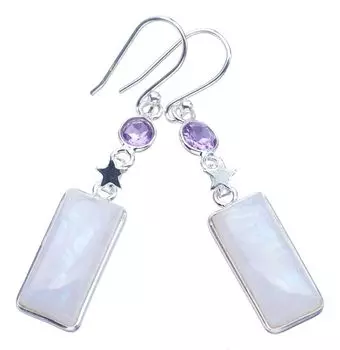 StarGems® Natural Moonstone Star AmethsytHandmade 925 Sterling Silver Earrings 2 F5951