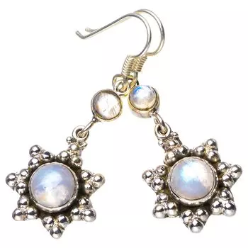 STARGEMS ® Серьги ручной работы из стерлингового серебра 925 пробы с натуральным лунным камнем и звездой 1,75 дюйма E5590