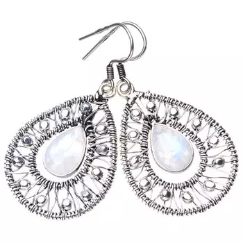 StarGems® Natural Moonstone Winding Handmade 925 Sterling Silver Earrings 2 E5559